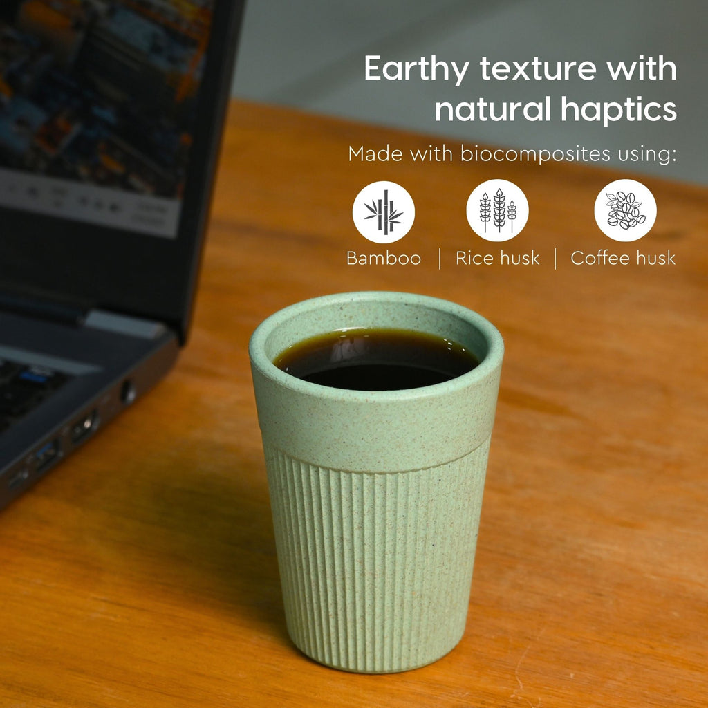 Cutting Chai Cup | Celeste (Light Green) | 120 ml | Chai Cup Made with Rice Husk & Bamboo Fibers | Microwave Safe Tea Cup | Hot & Cold Coffee Mug, Milk & Tea Cup