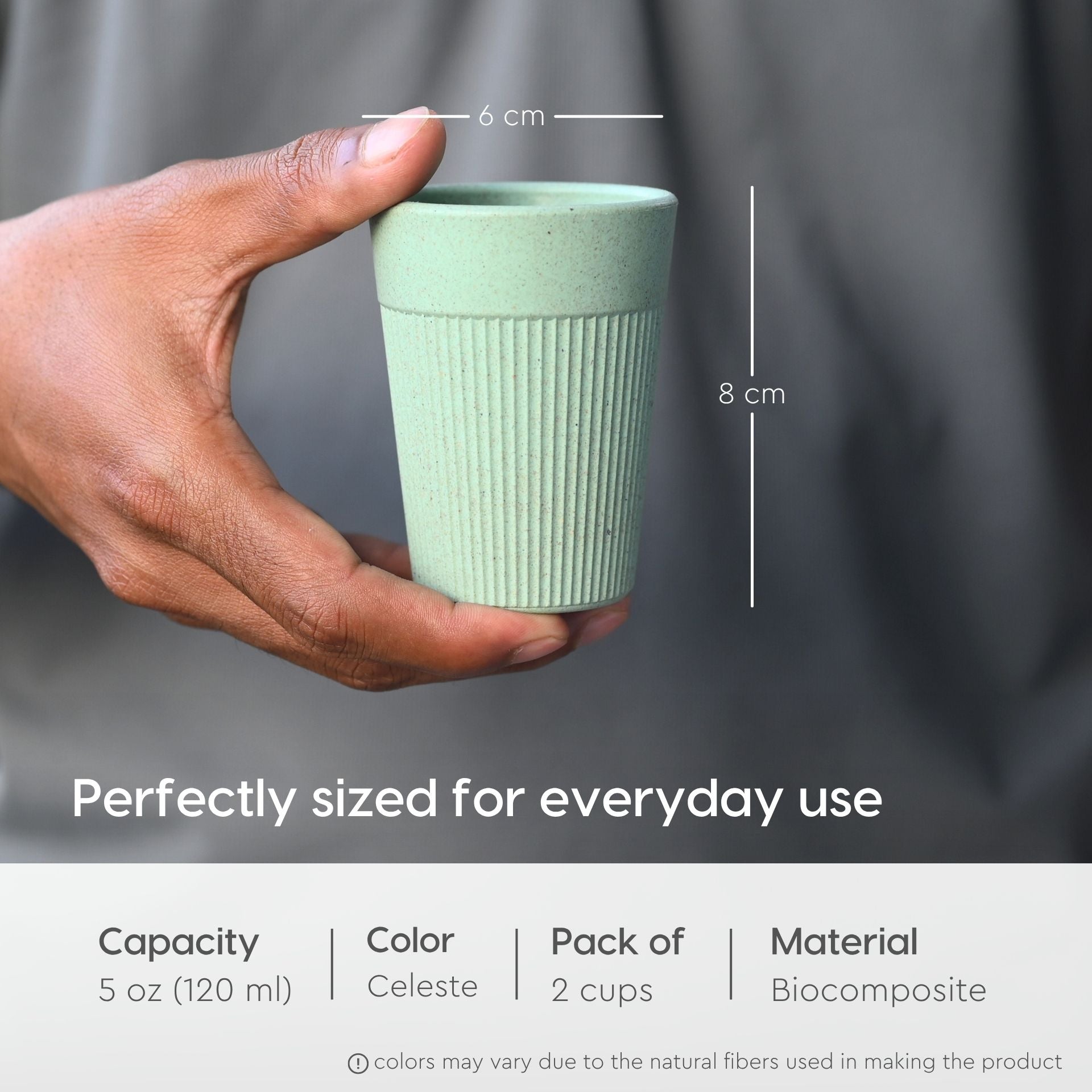 Cutting Chai Cup | Celeste (Light Green) | 120 ml | Chai Cup Made with Rice Husk & Bamboo Fibers | Microwave Safe Tea Cup | Hot & Cold Coffee Mug, Milk & Tea Cup