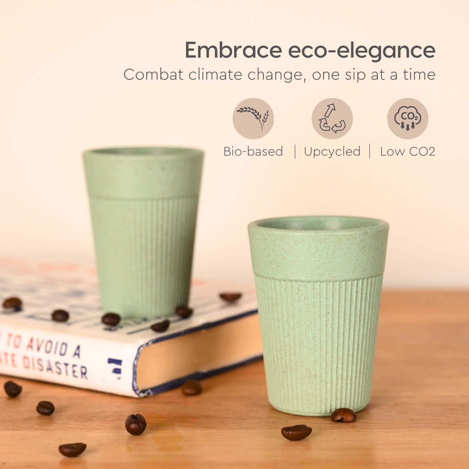 Cutting Chai Cup | Celeste (Light Green) | 120 ml | Chai Cup Made with Rice Husk & Bamboo Fibers | Microwave Safe Tea Cup | Hot & Cold Coffee Mug, Milk & Tea Cup