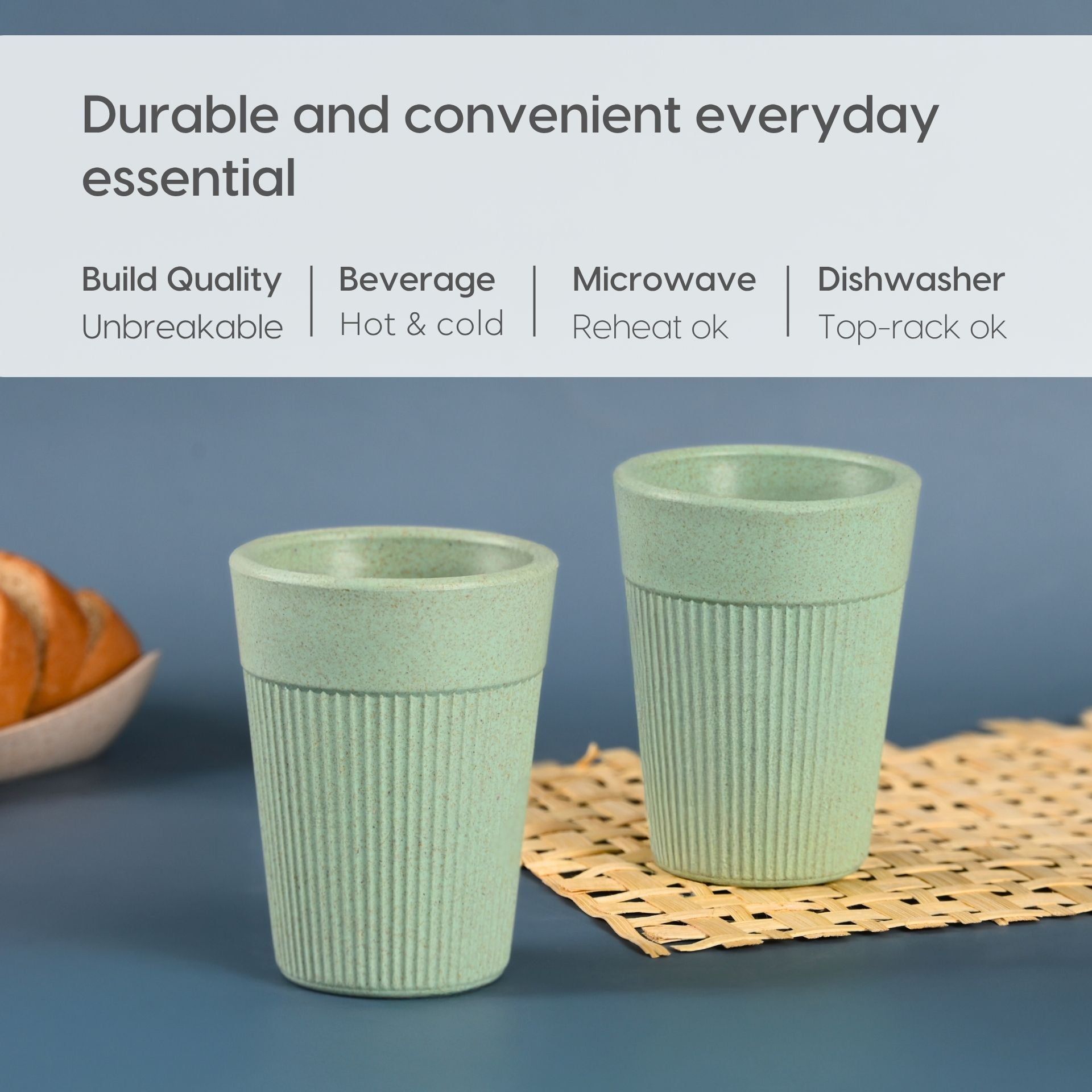 Cutting Chai Cup | Celeste (Light Green) | 120 ml | Chai Cup Made with Rice Husk & Bamboo Fibers | Microwave Safe Tea Cup | Hot & Cold Coffee Mug, Milk & Tea Cup