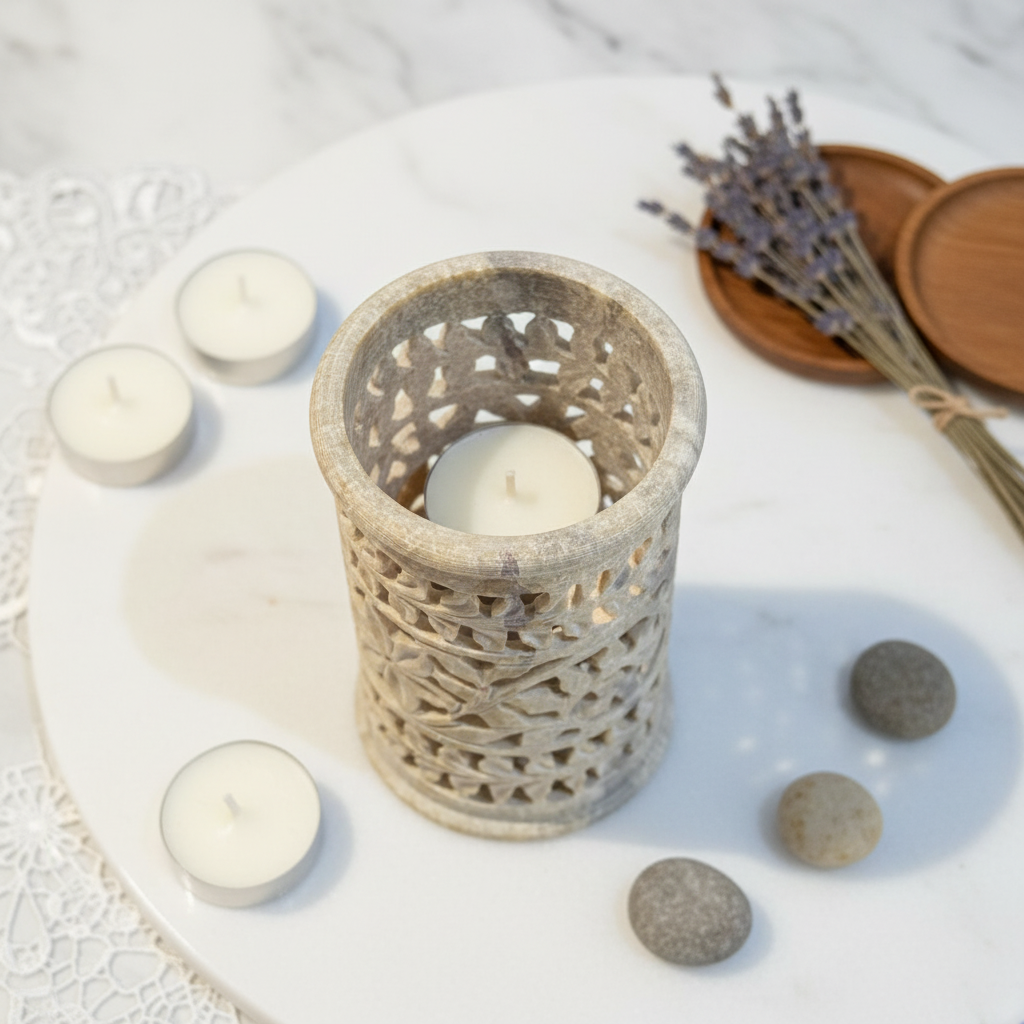 Limestone Bloom Candle Stand