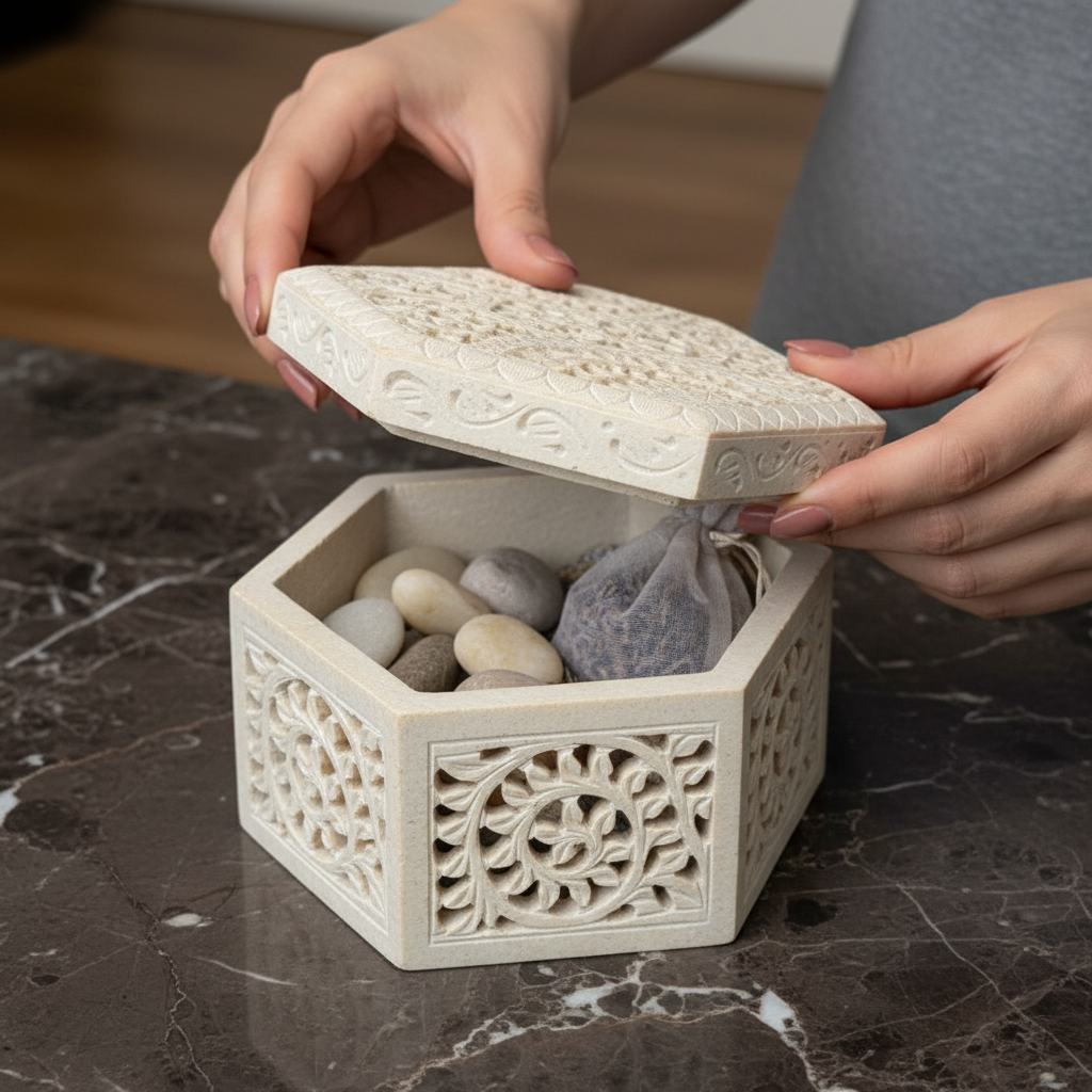 Ivory Lotus Carved Box