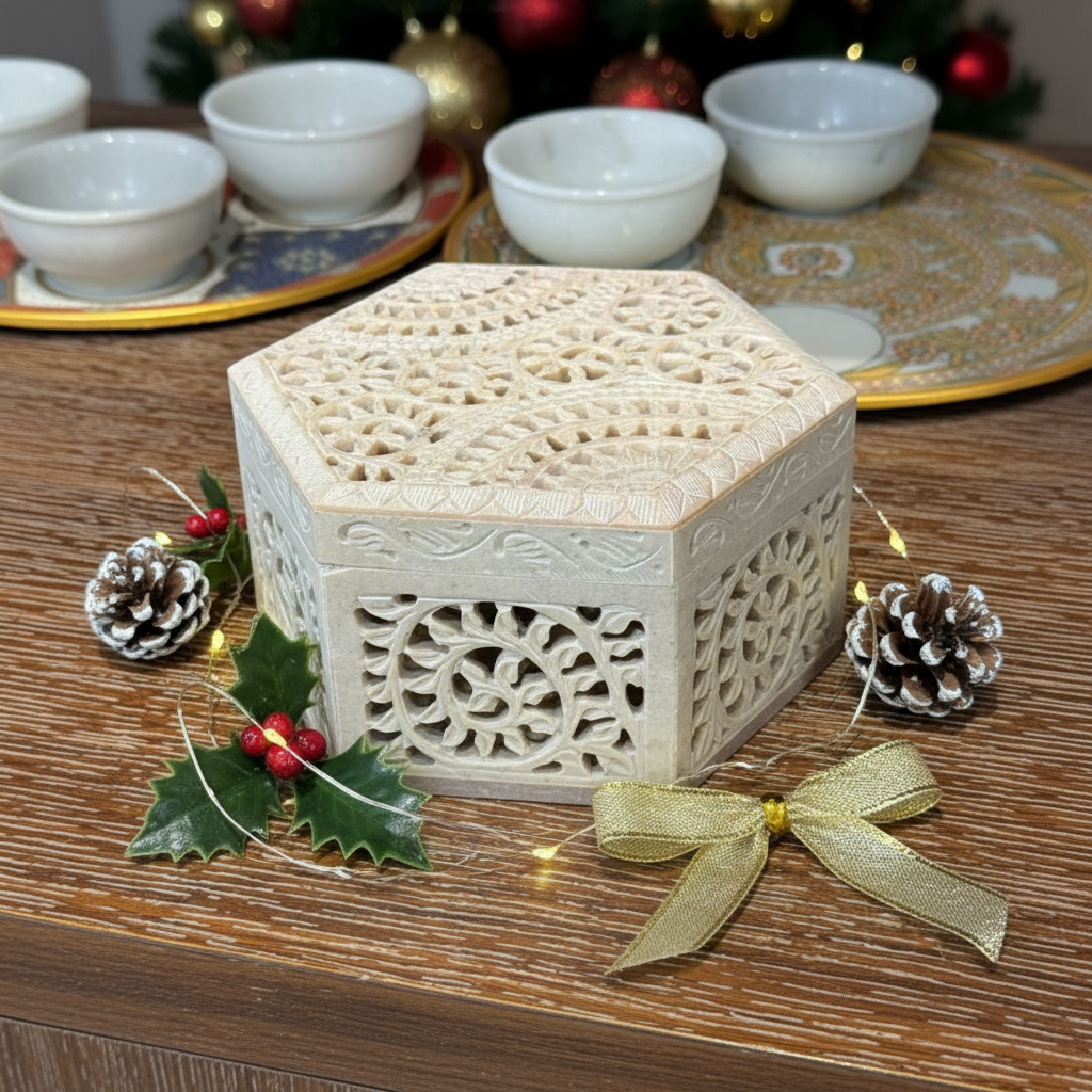 Ivory Lotus Carved Box