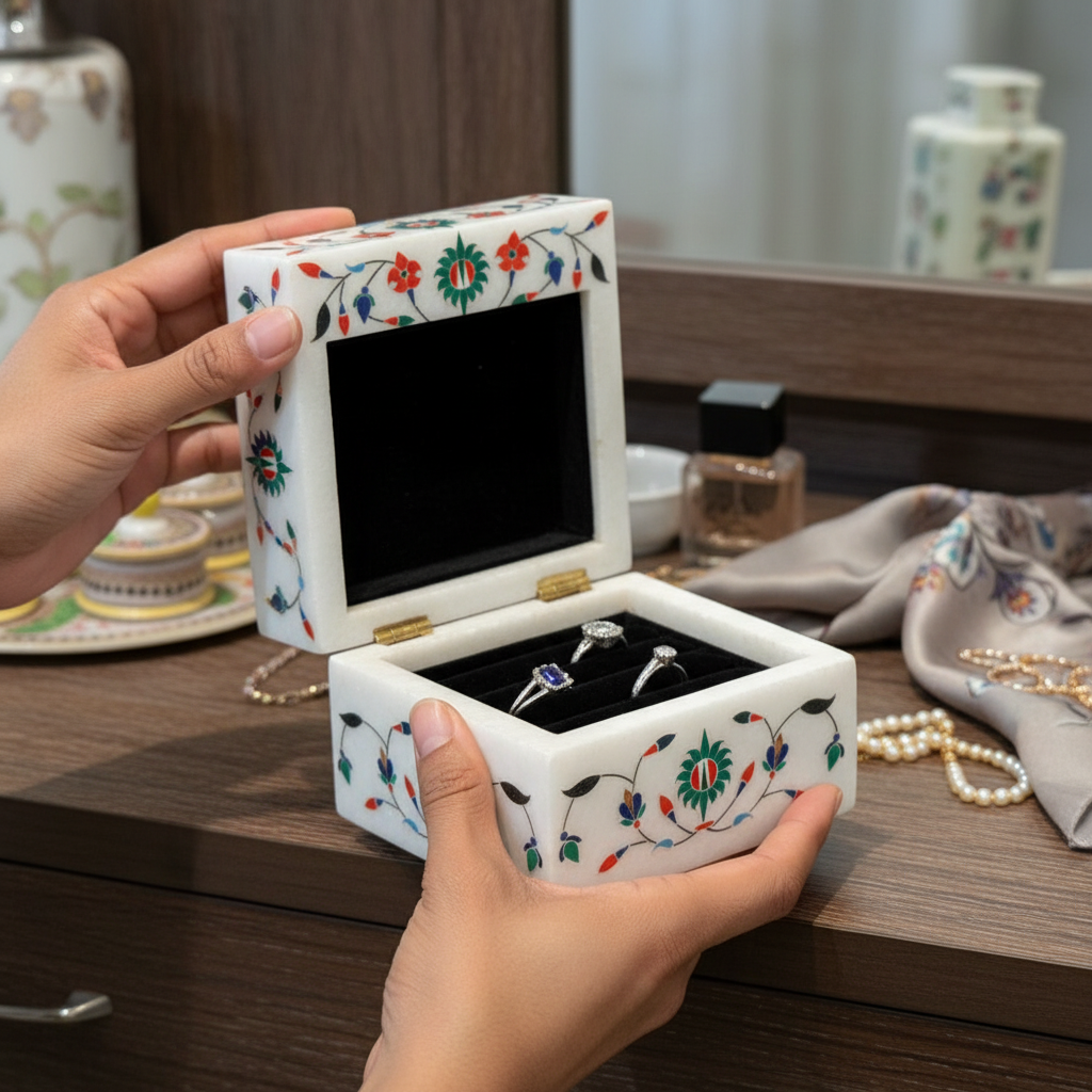 Mughal Garden Marble Jewellery Box