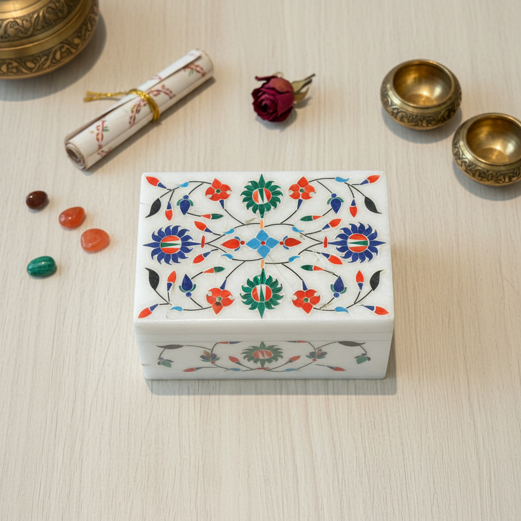 Mughal Garden Marble Jewellery Box
